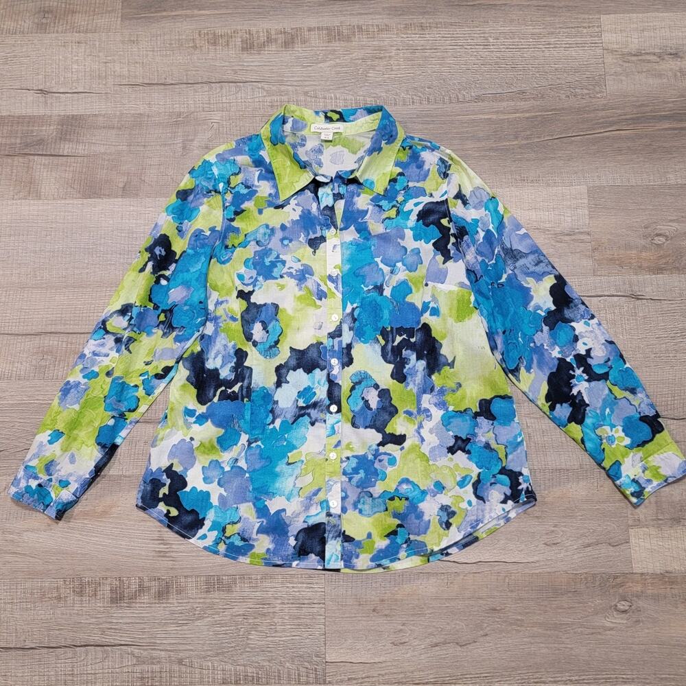 Coldwater Creek 1X Button Up Shirt Watercolor Floral Art Prep Minimalist Work
